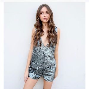 Silver black sequin romper / playsuit Vegas Miami